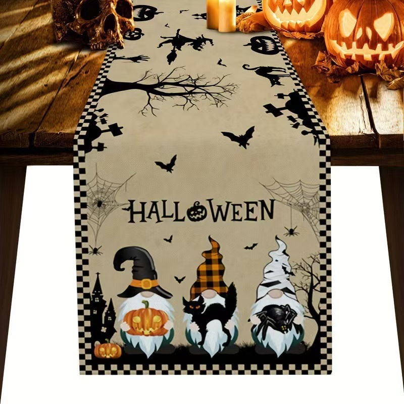 Transfronterizo 2024 Amazon nuevo Halloween calabaza fantasma gato negro lino tabla bandera de mesa mesa de comedor bandera de té