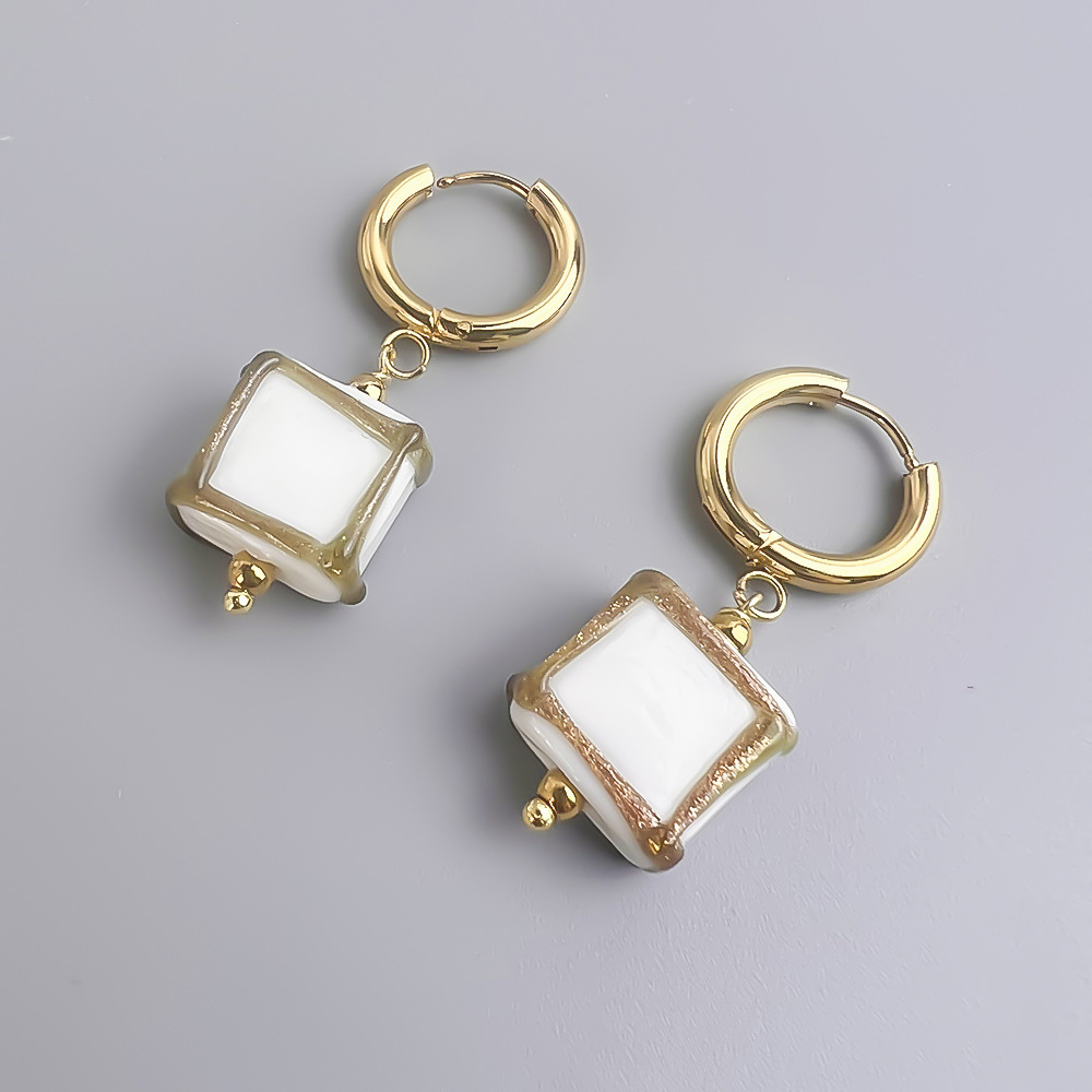 1 Pair Commute Square Inlay Stainless Steel Glass Drop Earrings display picture 15