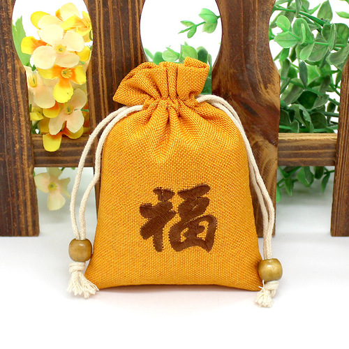 Embroidered embroidery lucky pouch jewelry bag drawstring bag rice bag mixed grain burlap material small items bracelet packaging accessories with printed logo