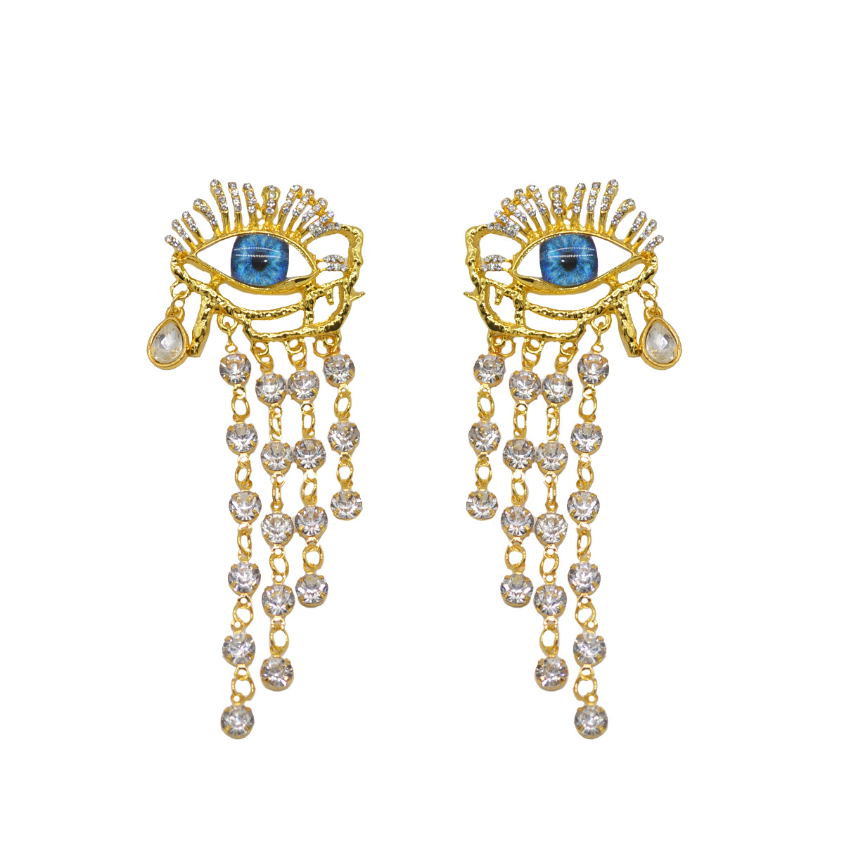 Wholesale Jewelry Elegant Devil's Eye Tassel Alloy Artificial Rhinestones Pearl Plating Inlay Drop Earrings display picture 5