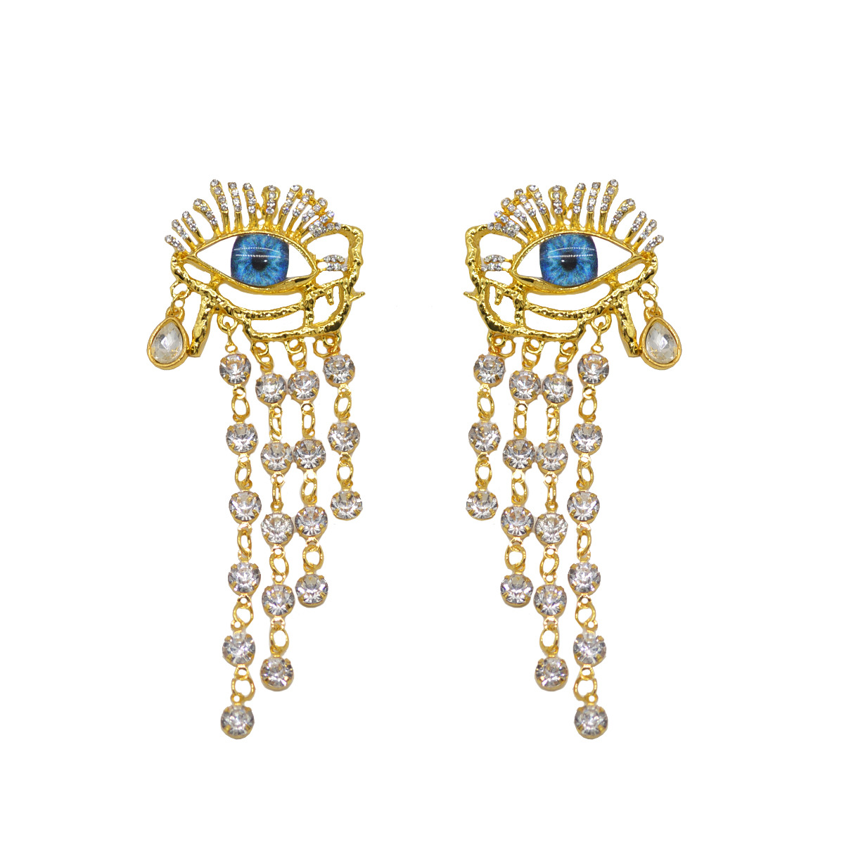 Plating, Inlay Design Wholesale Jewelry Elegant Devil's Eye Tassel Alloy Artificial Rhinestones Pearl Plating Inlay Drop Earrings