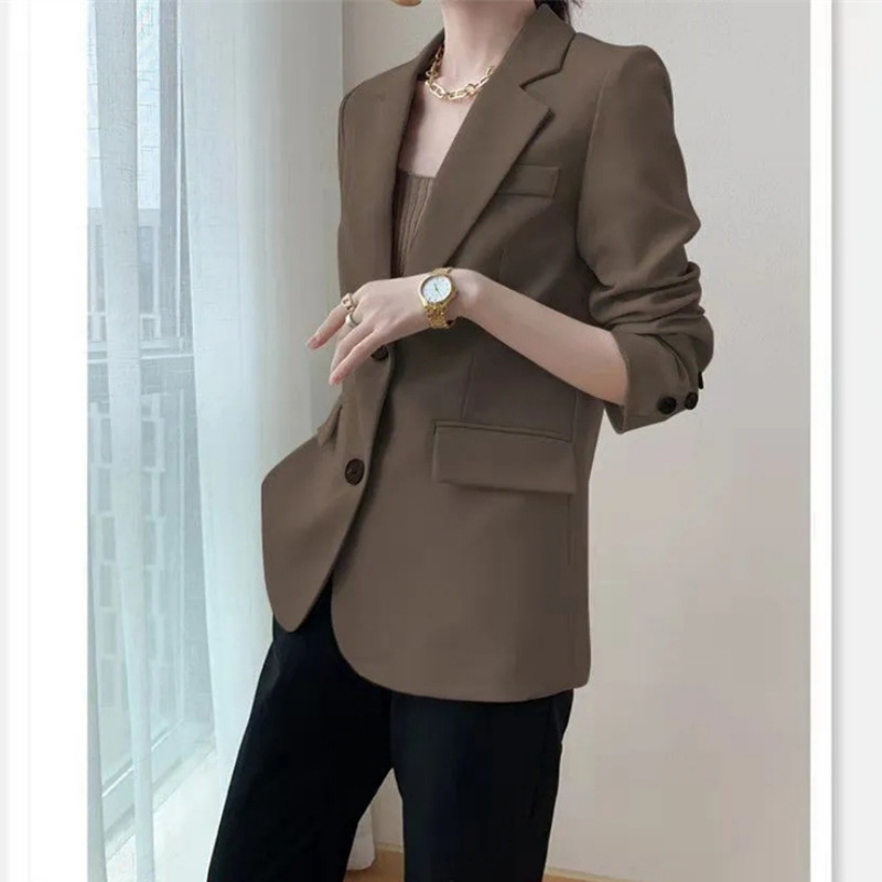 春秋季新款韩版气质时尚百搭设计感小众西服咖啡色小西装外套女潮|undefined