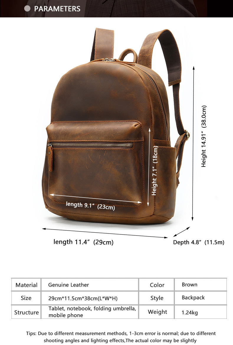 Crazy Horse Leather Men's Backpack Large Capacity Business Travel Bag Stylish Retro Cowhide Handbag_voghion.com