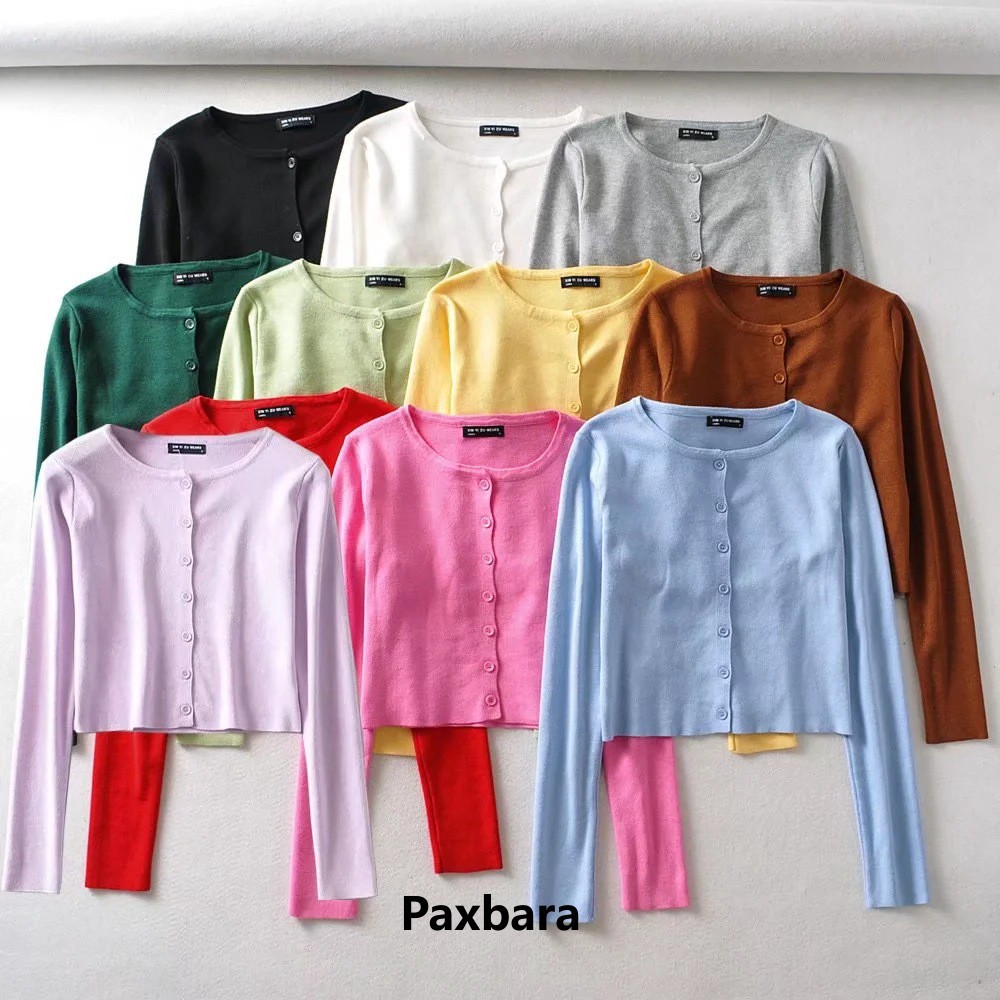 Demi-season fashionable solid thin cardigan with a round collar