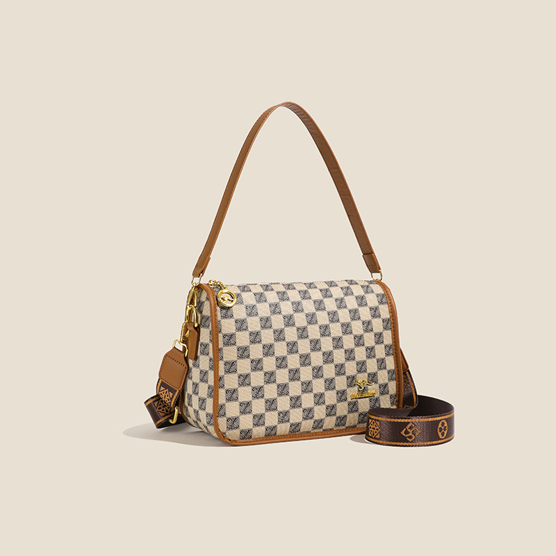 Bolso de hombro clásico de ajedrez, estilo de moda, temperamento casual, nicho de diseño de alta calidad, bolso de hombro de textura para mujeres