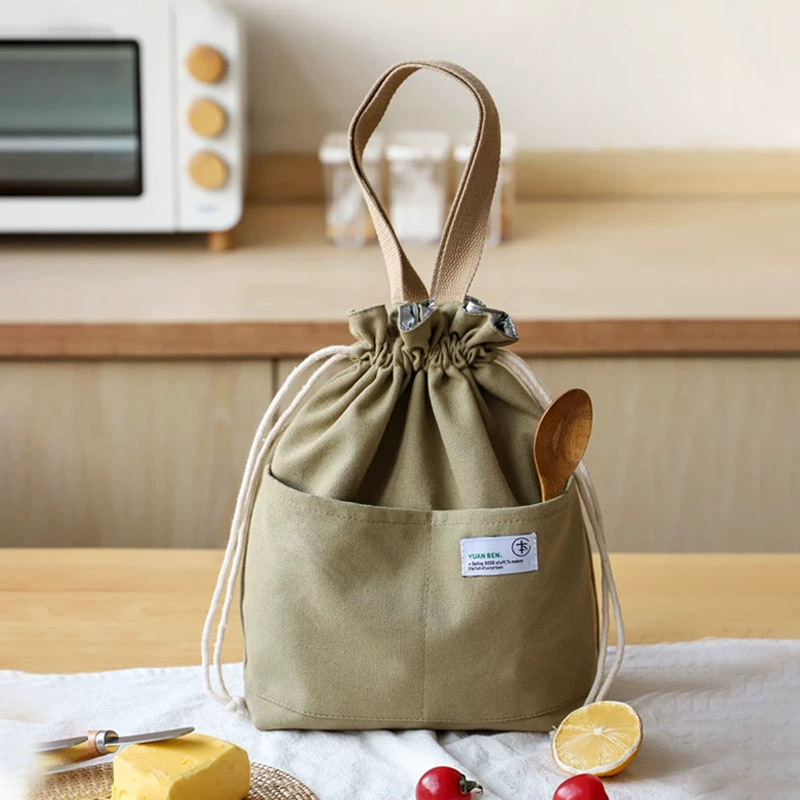 Холщовая сумка-бенто в японском стиле для офисных работников с изоляцией на шнурке, портативная сумка для ланча, сумка для ланча для переноски вручную