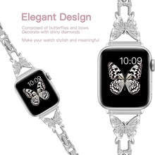 适用苹果手表带applewatch苹果1-8代手表iwatch镶钻小蝴蝶