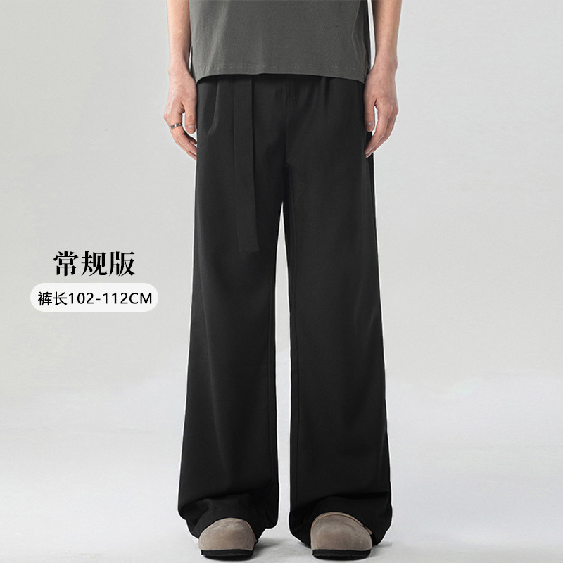 LKTM メンズ夏用軽量プリーツドレープパンツ、男性と女性用、ハンサムな取り外し可能なベルト付きのエクストラロングカジュアルパンツ|undefined