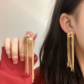 跨境长款流苏耳环女轻奢高级感气质百搭打结耳饰优雅小众时尚耳坠