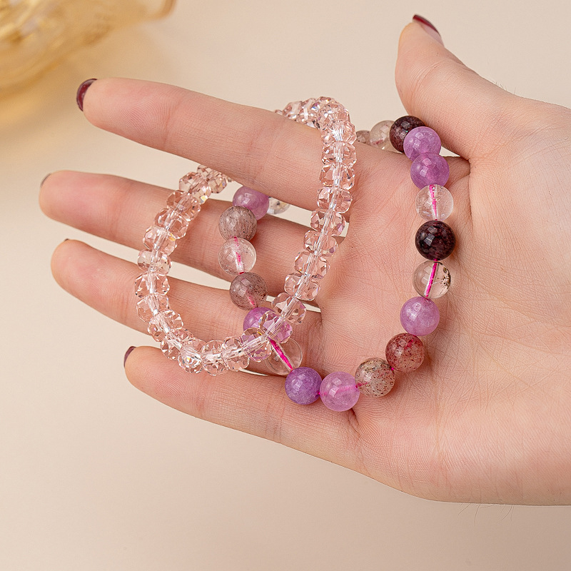 Colorful Super Seven Crystal Bracelet for Women, Super Seven Strawberry Crystal, Purple Hair Crystal, Strawberry Crystal for Attracting Love, Hand Jewelry