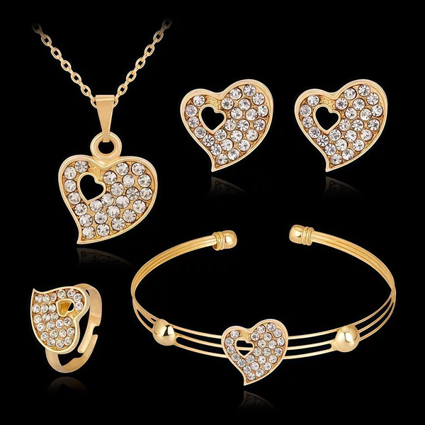Autumn 2024 new fashion love heart four-piece jewelry suit women bracelet necklace ring earrings wholesale