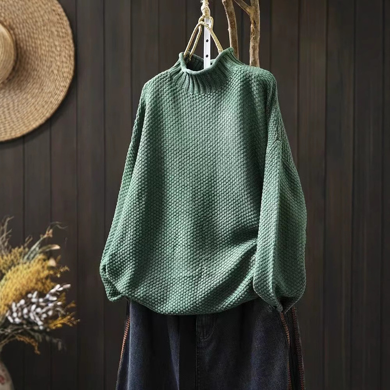 Autumn and winter new semi-high collar cotton sweater women's loose plus size cover meat casual pullover knitting thread 2341 Autumn and winter new semi-high collar cotton sweater women's loose plus size cover meat casual pullover knitting thread 2341