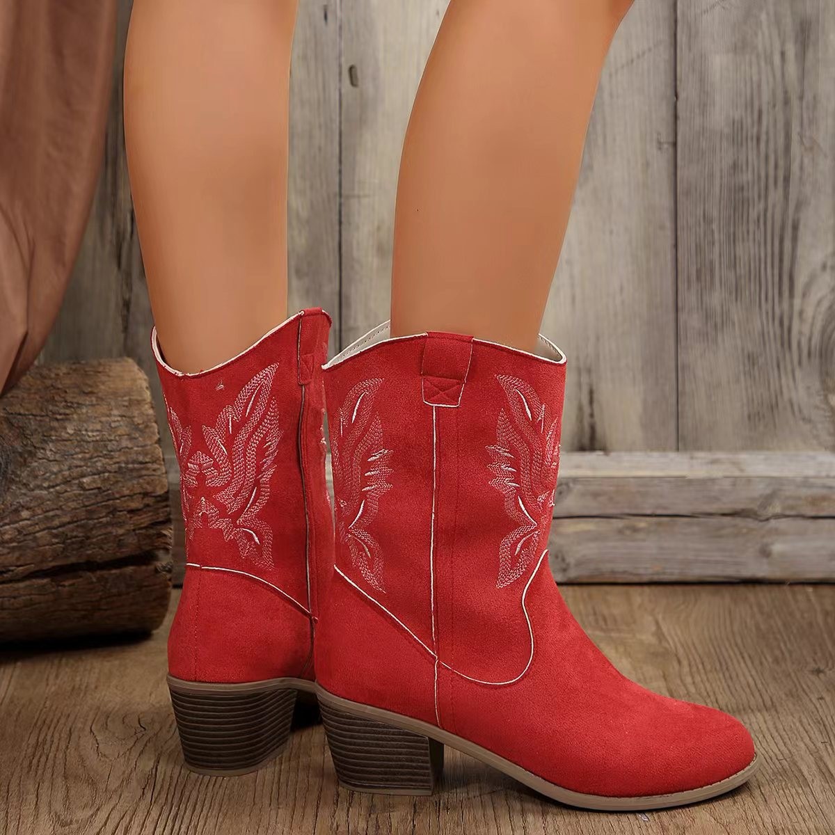 Women's Ankle Boots Round Toe V-cut Block Heel Autumn Winter_voghion.com