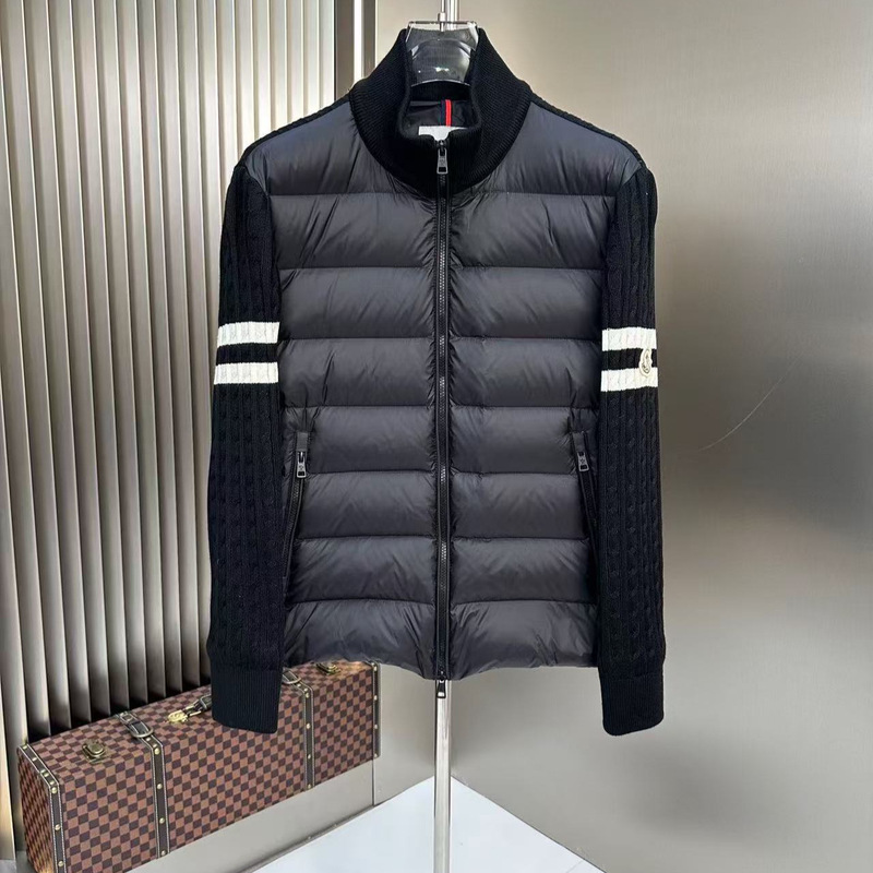 Cross-Border High-End Version of Mengjia's 26 New Models: Wool Knit Patchwork Stand Collar Thin down Jacket, Lightweight down Mengjia Coat