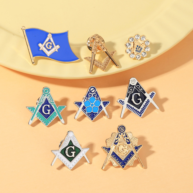 European and American Hot-Selling Fashion New Masonic Brooch Badge Personalized Diamond-Encrusted Alloy Oil Drop Badge Bag Accessories European and American Hot-Selling Fashion New Masonic Brooch Badge Personalized Diamond-Encrusted Alloy Oil Drop Badge Bag Accessories