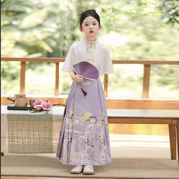 Purple white T-shirt, with embroidery, with short sleeve