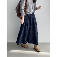 那末早秋韩系文艺温柔磨毛碎花裙女高腰显瘦花边拼接半身裙J2653