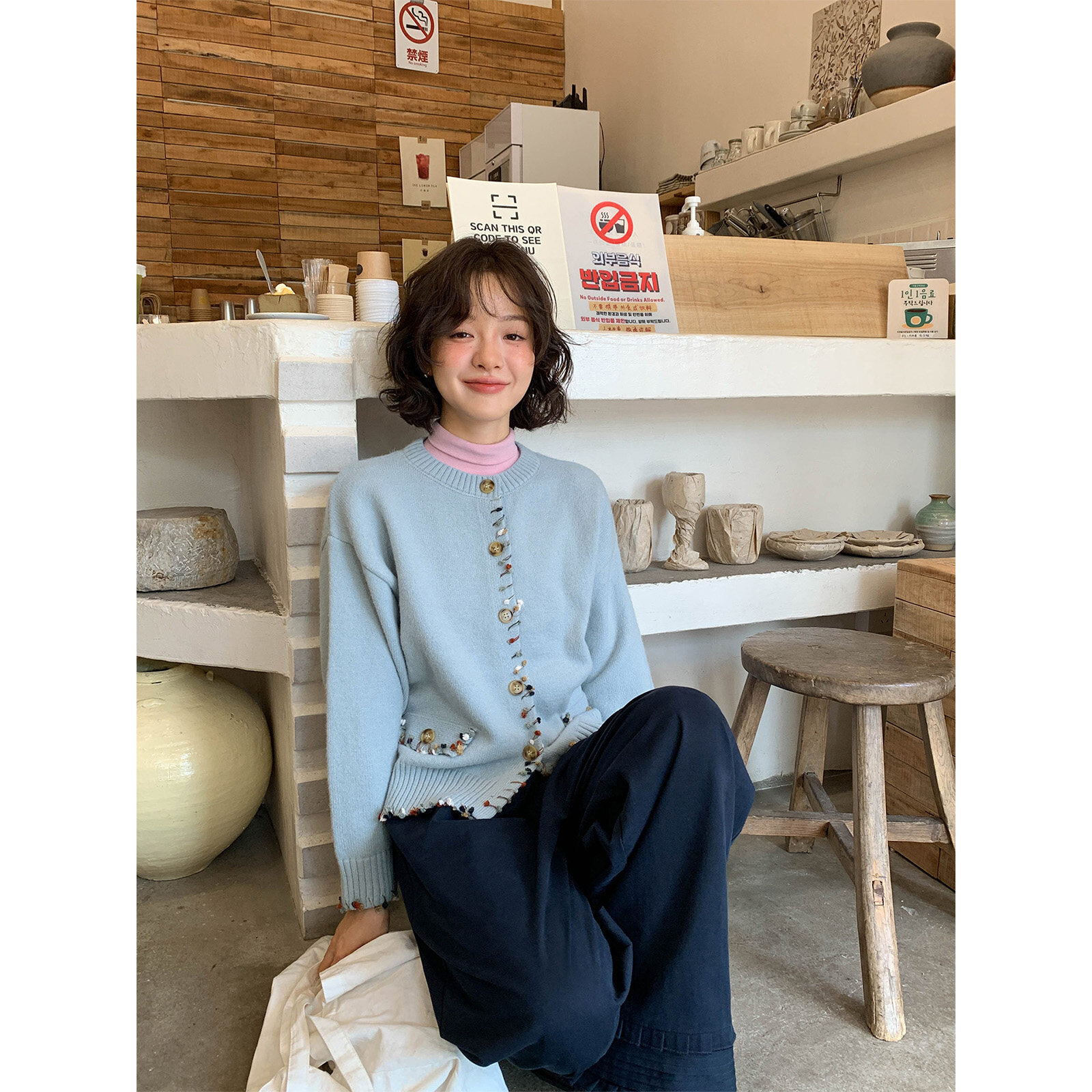 点彩小调！撞色段染纱线针织开衫