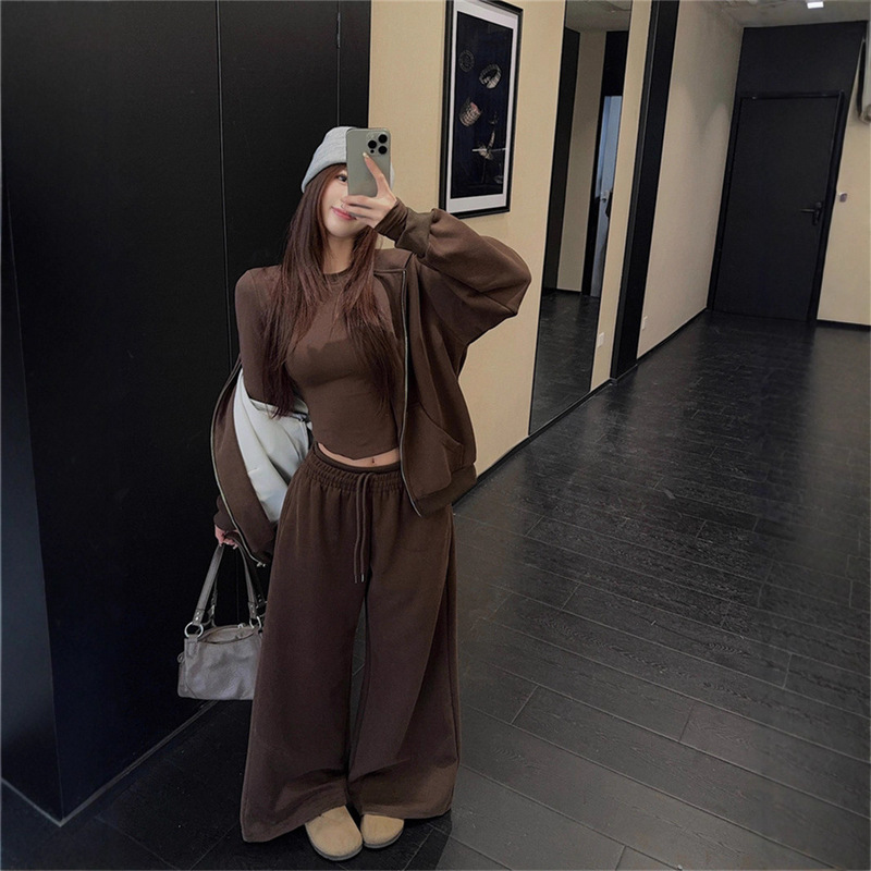 Lazy Style Suit Sweatshirt Jacket with Long-Sleeved Top for Women Autumn and Winter New Loose Casual Pants and Pants Three-Piece Set Lazy Style Suit Sweatshirt Jacket with Long-Sleeved Top for Women Autumn and Winter New Loose Casual Pants and Pants Three-Piece Set