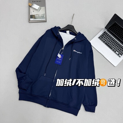 Cute Champion Navy Blue Zipper Jacket Hooded Sweatshirt Women's 2025 New Hot Style Autumn and Winter Loose Korean Style Lazy