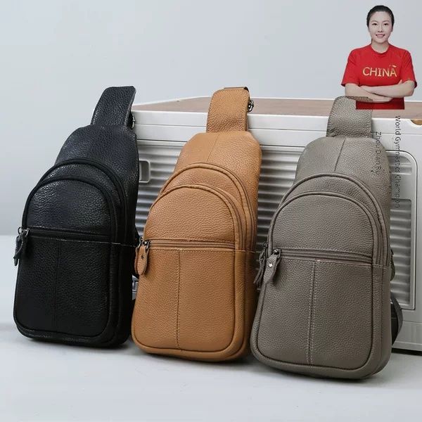 Chest pack new casual men's leather chest bag head layer cowhide source men's messenger bag cowhide bag wholesale
