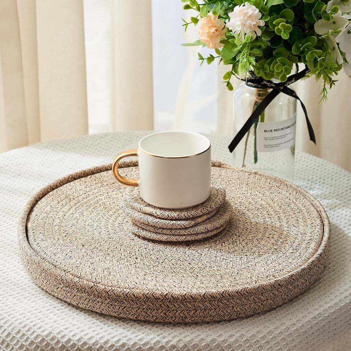 Mantel de Lino y Algodón Tejido, Aislante, Estilo Japonés, Antideslizante, para Platos, Tazones, Estilo Nórdico