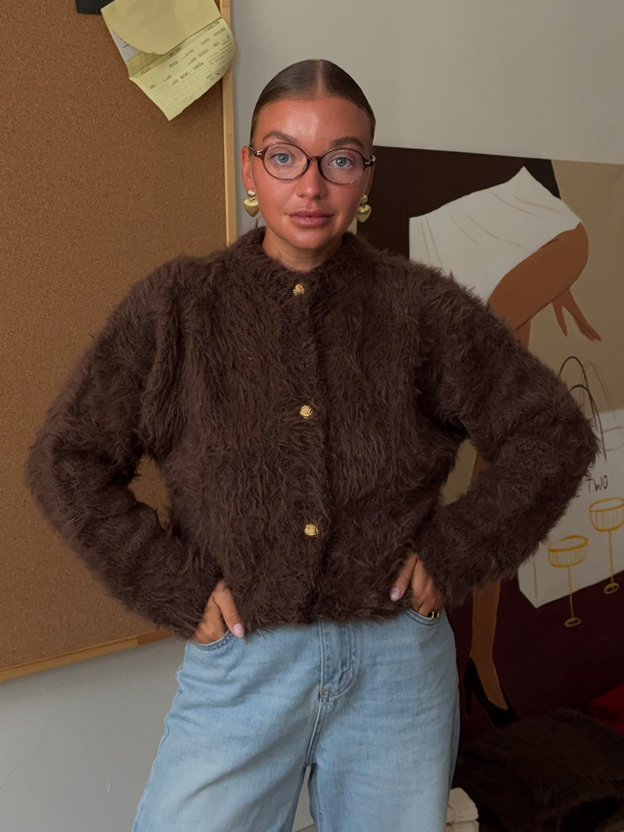 Suéter glutinoso suave transfronterizo cardigan Europa y los Estados Unidos otoño y invierno 2025 nuevo estilo de moda imitación de visón jersey cardigan mujeres