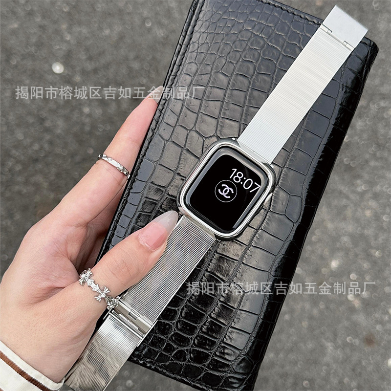 Ремешок из бамбука кошачий глаз из нержавеющей стали подходит для apple watch iwatch789se advanced sense watch band