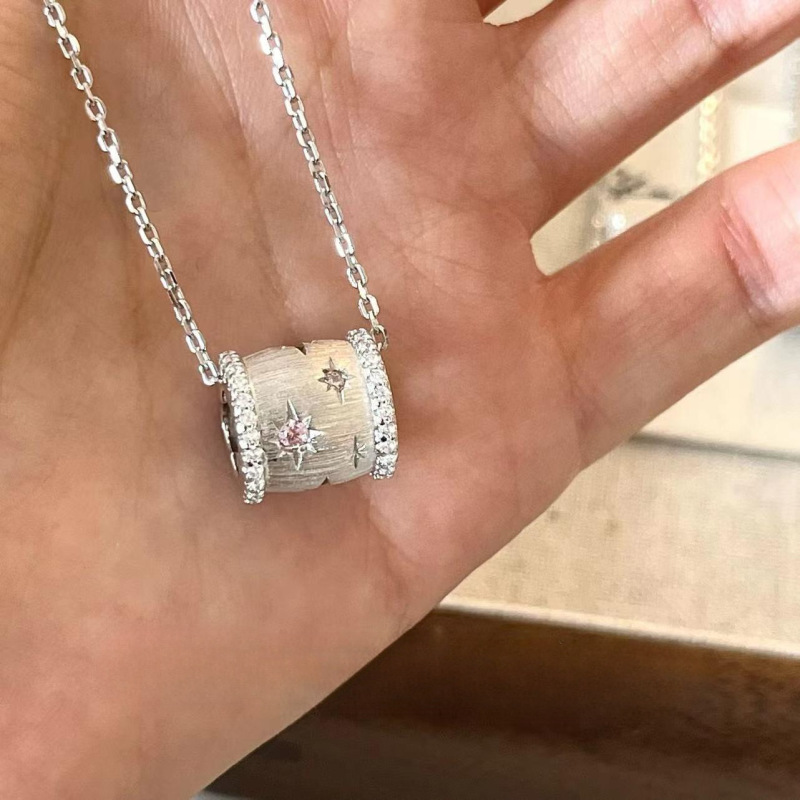 S925纯银撞色繁星拉丝六芒星小蛮腰项链女士路路通轻奢小众锁骨链|undefined