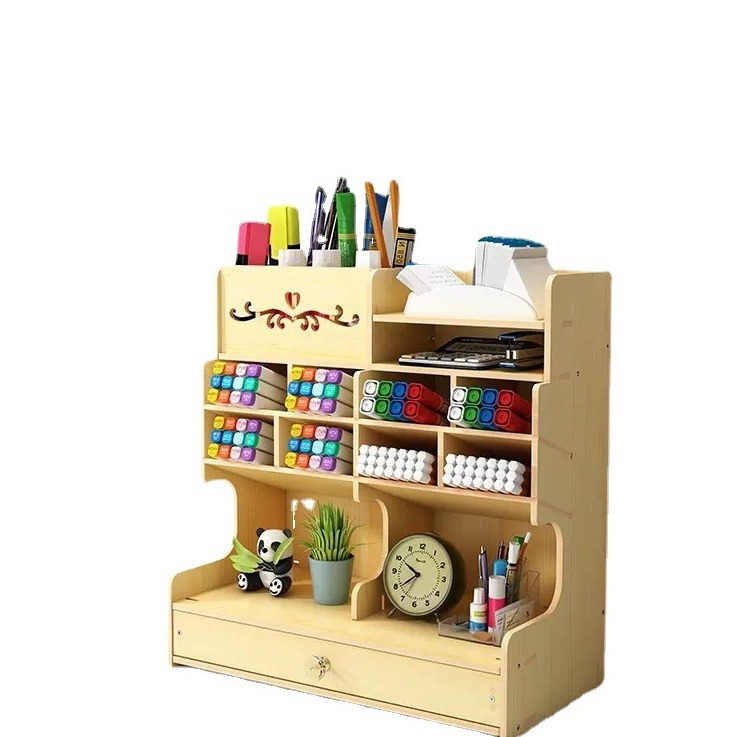 De madera del norte de Europa-estilo caja de almacenamiento escritorio marcador organización caja multi-rejilla plegable Oficina escritorio almacenamiento