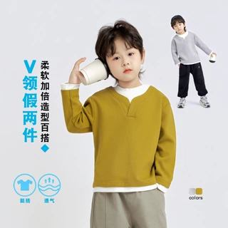 儿童假两件卫衣2026春秋新款男女童长袖圆领衫宽松潮流中大童上衣