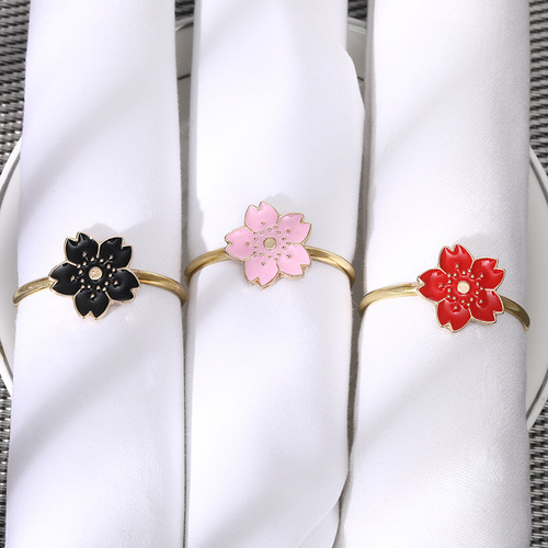 Alloy Flower Series Colorful Enamel Floral Napkin Clip, New Colorful Metal Oil Drip Napkin Ring