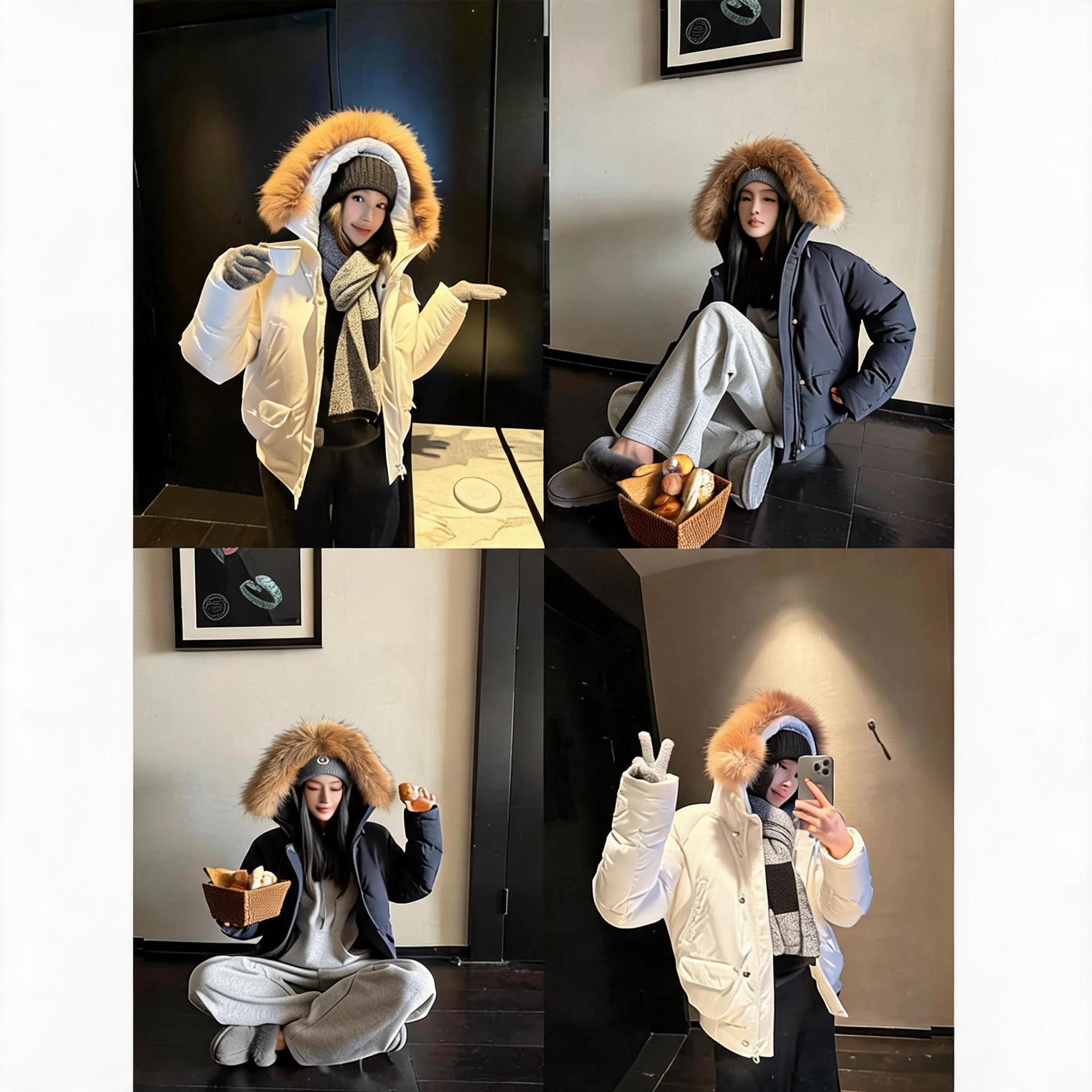 4107 # Zhou Miao ZHOUMIAO [Arctic Ocean] 삼방 야외 후드 짧은 삼성 다운 재킷 여성용