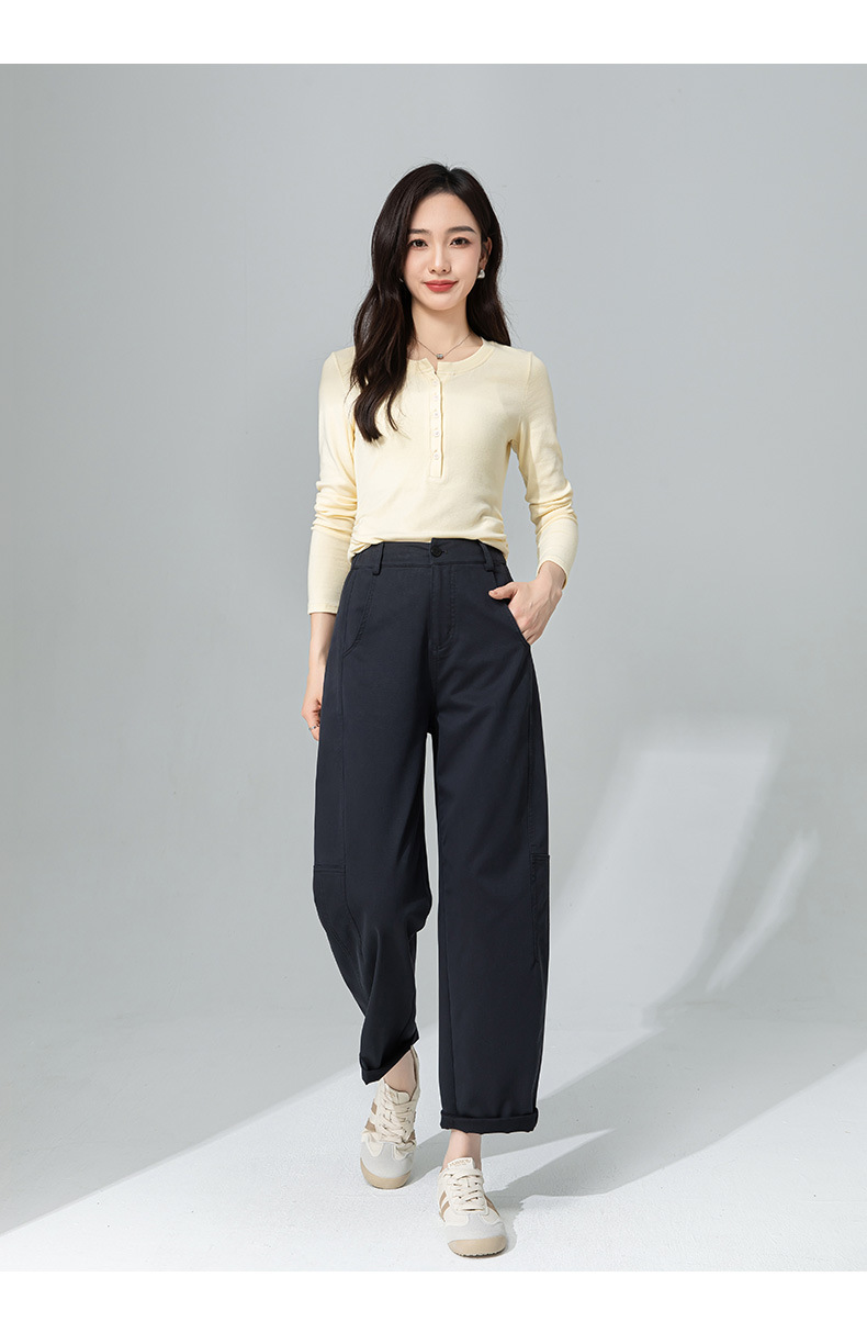 Quần tây nữ ống đứng dáng suông vải Tencel cotton mềm mại, thiết kế 9 phân tôn dáng — Màu trắng chi tiết 25