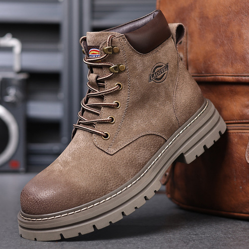 Live Martin Boots Men Pig Hair Comfortable Breathable Thick Sole Yellow Leather Boots Lacing Workwear Versatile Dropshipping