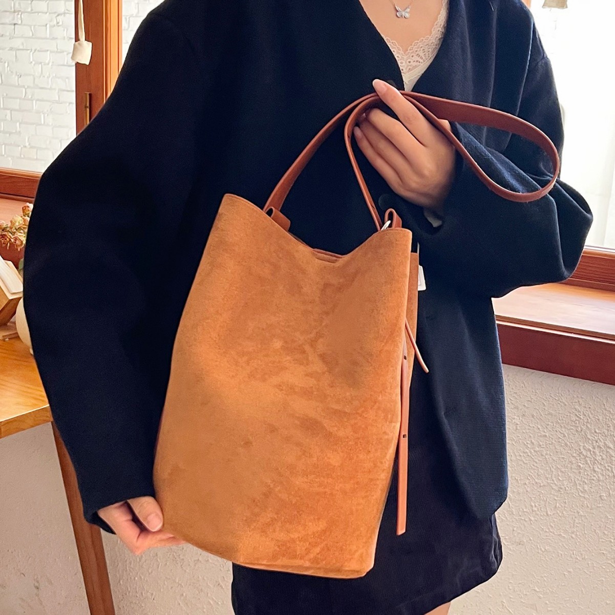 Large-Capacity Retro Matte Texture Bag for Women 2024 New Two-Piece Set Shoulder Bag Simple Crossbody Bucket Bag