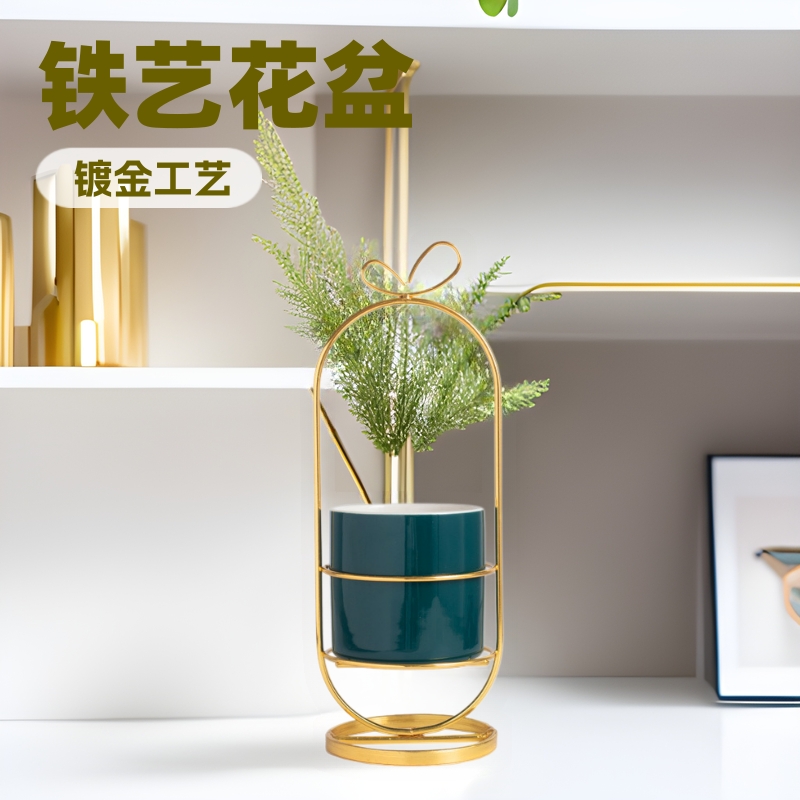 Hierro suculento soporte florero maceta cerámica chapado en oro maceta soporte planta verde flor artificial decoración del hogar