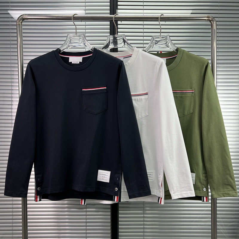 Factory Direct Sale Tb New Pocket Tape Men's High-End Versatile Crew Neck Long-Sleeve Casual T-Shirt Sweatshirt