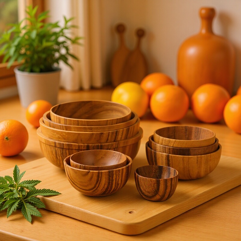 Acacia Wood Japanese-Style Wooden Basin Wooden Tableware Household Basin Fruit Plate Salad Bowl Whole Wood Bowl Chopsticks Soup Bowl Wooden Bowl