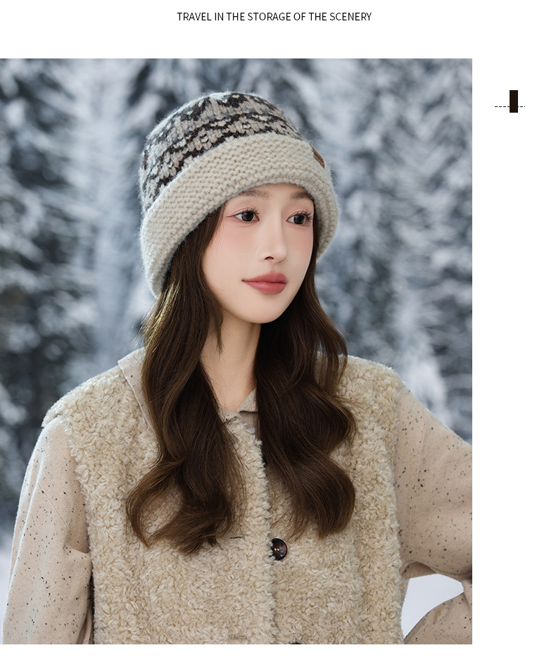 Etichetta in pelle stile Fair Isle con bordo arrotolato, maglia di lana, autunno inverno, retrò, snellente, natalizio, casual, antivento, caldo_voghion.com