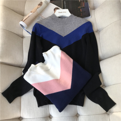 designer Co-operation models Women's wear Color matching Half a Sweater Autumn and winter Socket sweater A343