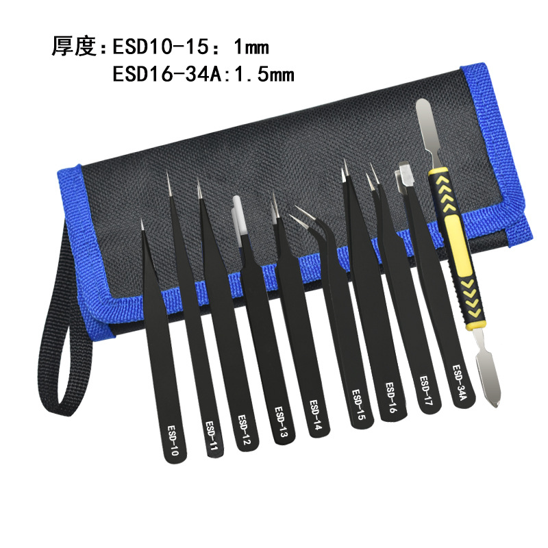 Pinzas de acero inoxidable para manualidades, pinzas puntiagudas para decoración de uñas, pestañas postizas, herramienta antiestática ESD-15 para bisutería.