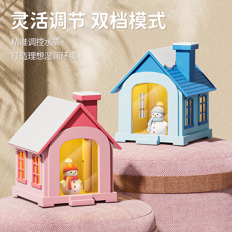 2025 cross-border new 500ML snow house humidifier charging usb desktop mini colorful snowman atmosphere light wholesale
