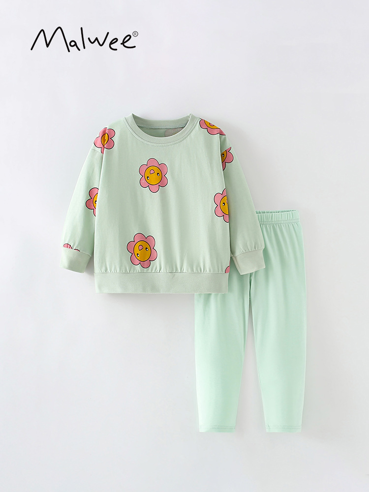 Malwee set de niñas de primavera nuevo estilo europeo y americano para niños de media edad cuello redondo de manga larga para niñas de dos piezas set