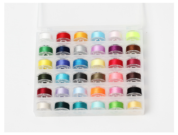36 rejilla transparente con hilo caja de lanzadera corazón más color fijo color brillante color frío color cálido al por mayor juego de hilo de coser de 36 colores