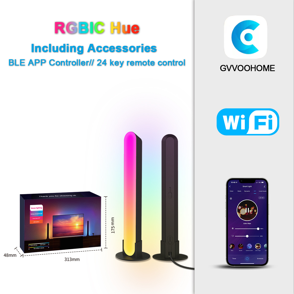 WiFi 스마트-데스크탑 분위기 램프-2 팩