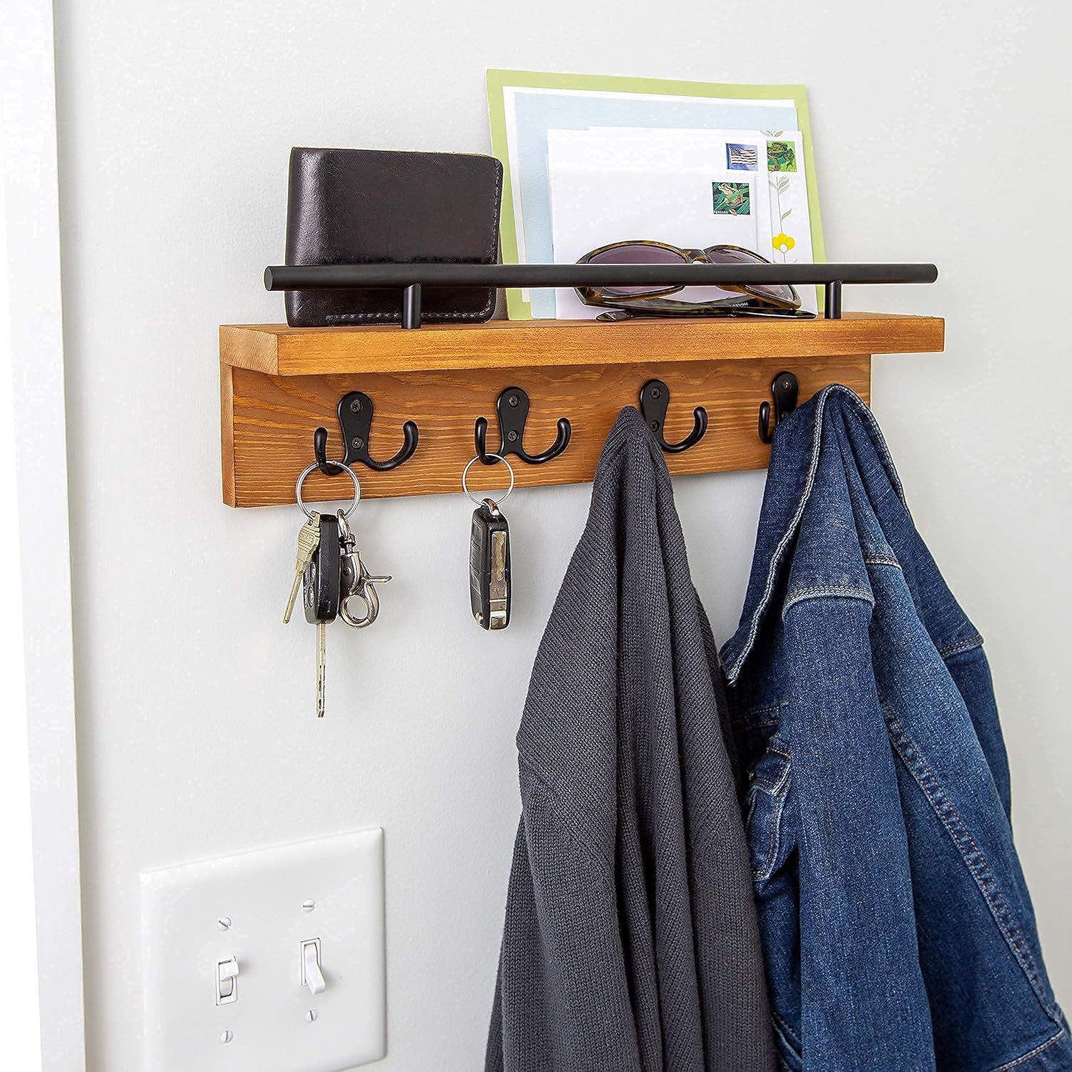 Decorativo de madera con carta de pared y llavero con gancho percha de pared Key Holder
