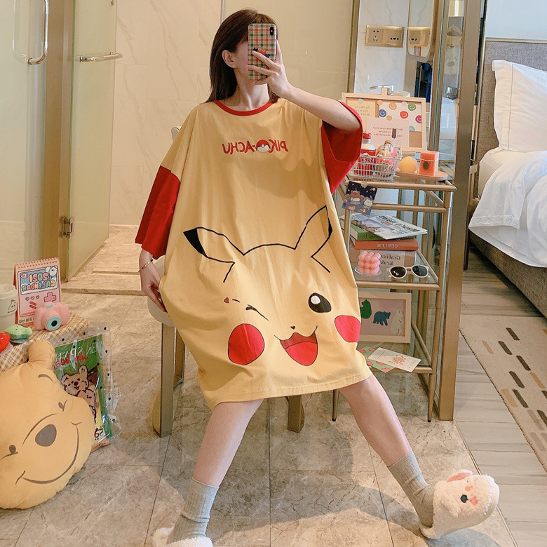 2022 nuevo camisón de verano de las mujeres de dibujos animados de manga corta venta caliente pijamas delgados ropa para el hogar suelta sudeste asiático transfronterizo