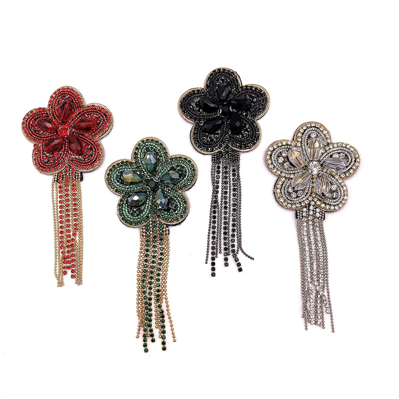 新款服装辅料粘钻布贴 花朵系列手工钉珠补丁贴吊吊饰品 diy胸章