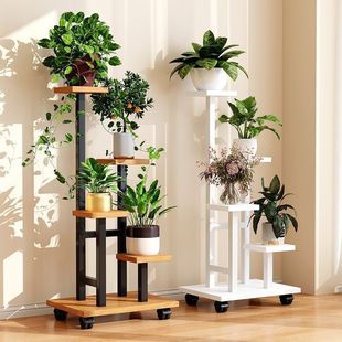 Movable Balcony Flower Shelf Living Room Floor-Standing Iron Storage Rack Multi-Layer Flower Pot Bracket Succulent Plant Shelf